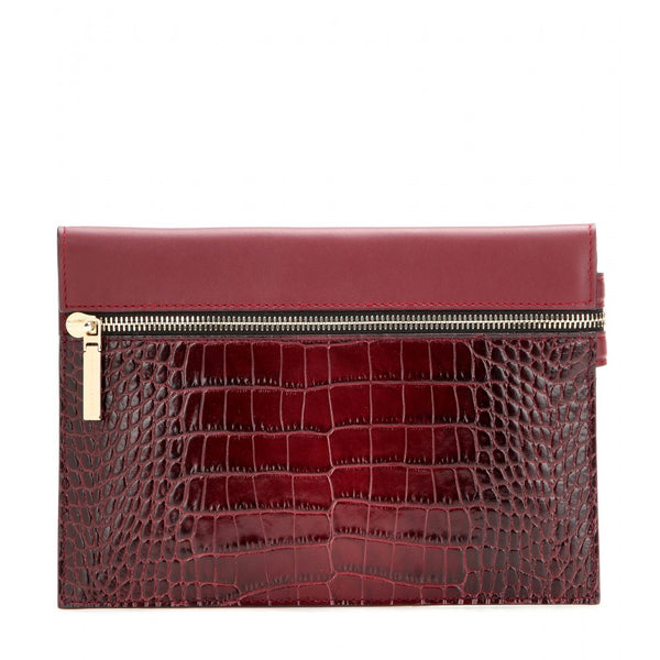 Small Zip embossed leather clutch