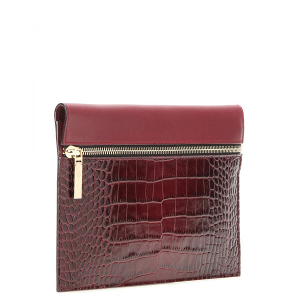 Small Zip embossed leather clutch