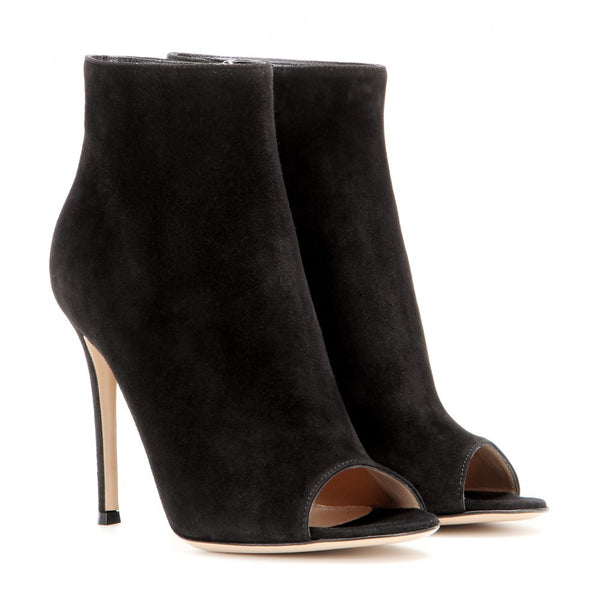 Suede open-toe ankle boots