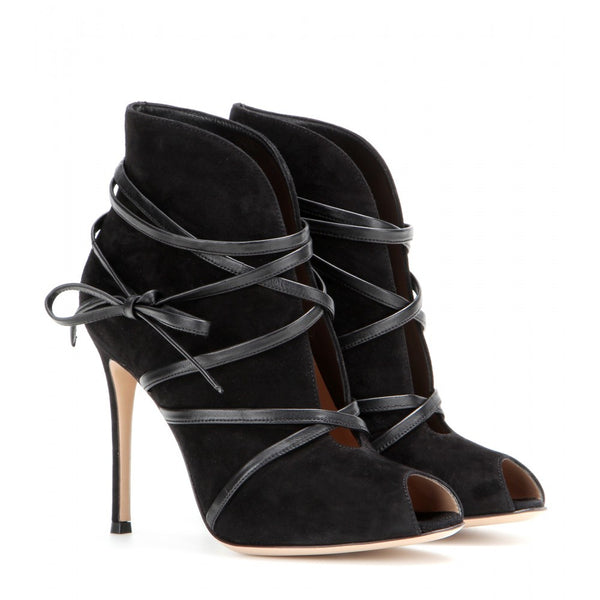 Suede open-toe ankle boots