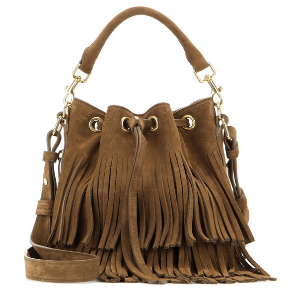 Emmanuelle Small embellished leather and suede bucket bag