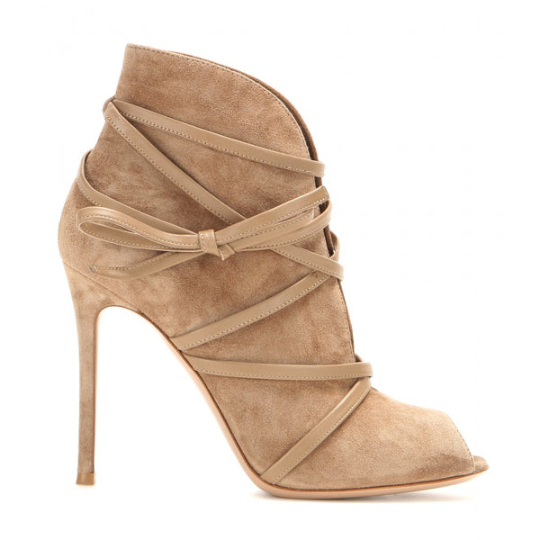 Suede open-toe ankle boots