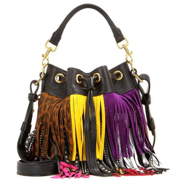 Emmanuelle Small embellished leather and suede bucket bag