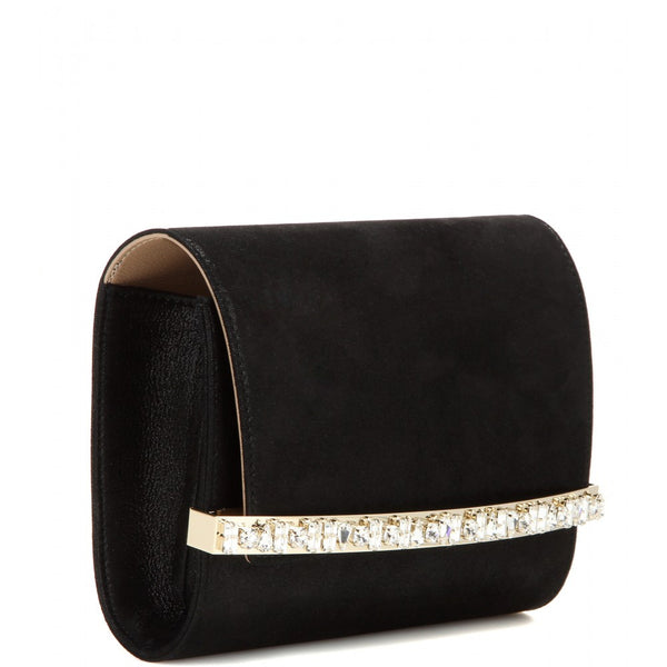 Bow embellished suede clutch