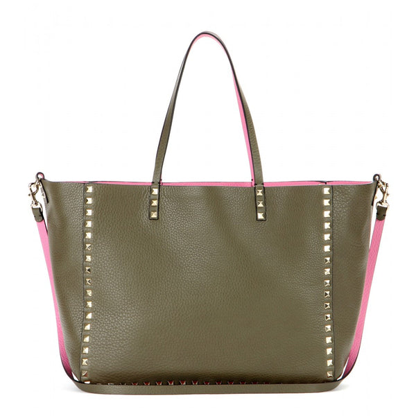 Rockstud reversible leather shopper